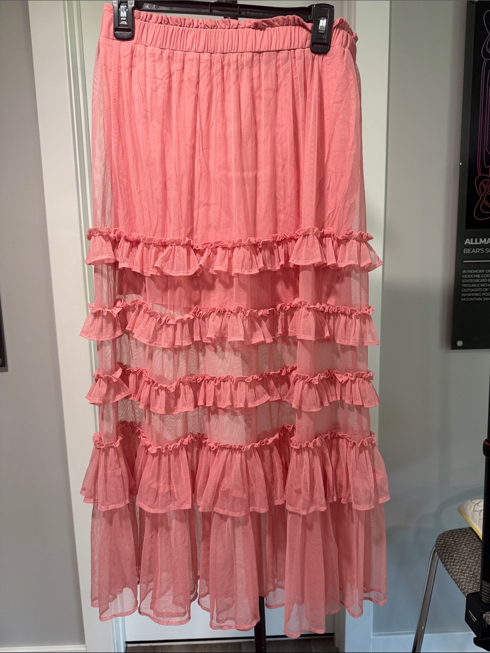 Maeve Coral Pink Tiered Ruffle Maxi Skirt